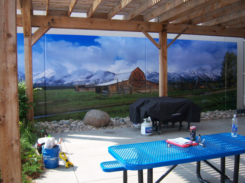 Yes - we have wall murals that cover all types of wall materials, from the interior to the exterior. In this example, our man cave is outside, serves up delicious BBQ, and features a wonderful view of a farm (courtesy of Magic Murals).