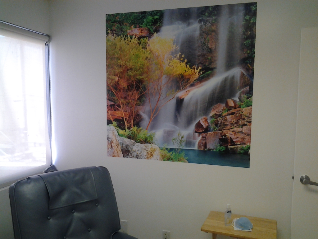 Beautiful woodland waterfall mural.