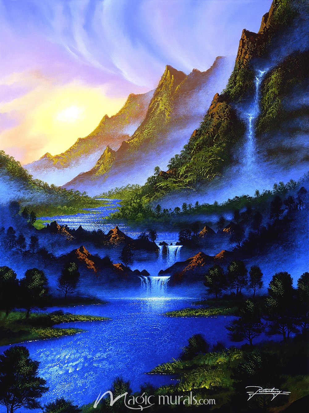 Blue River Dawn Wallpaper Wall Mural by Magic Murals