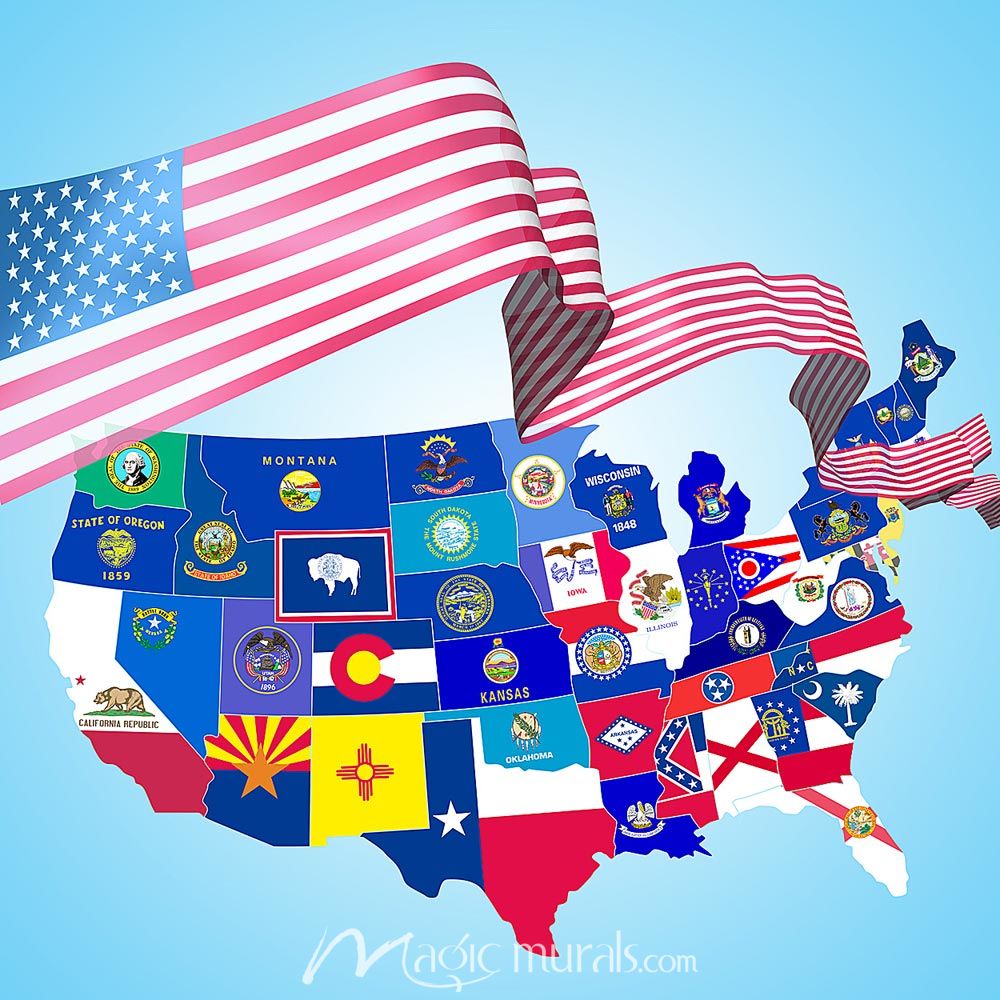 USA Flag Map Wallpaper Wall Mural by Magic Murals