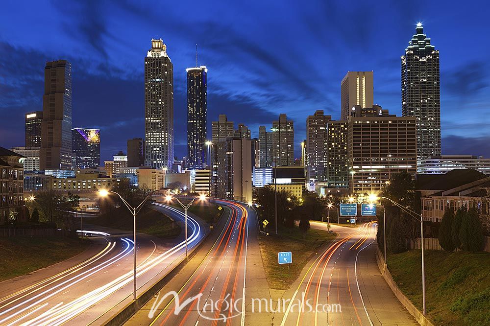 Atlanta at Night Wallpaper Wall Mural by Magic Murals