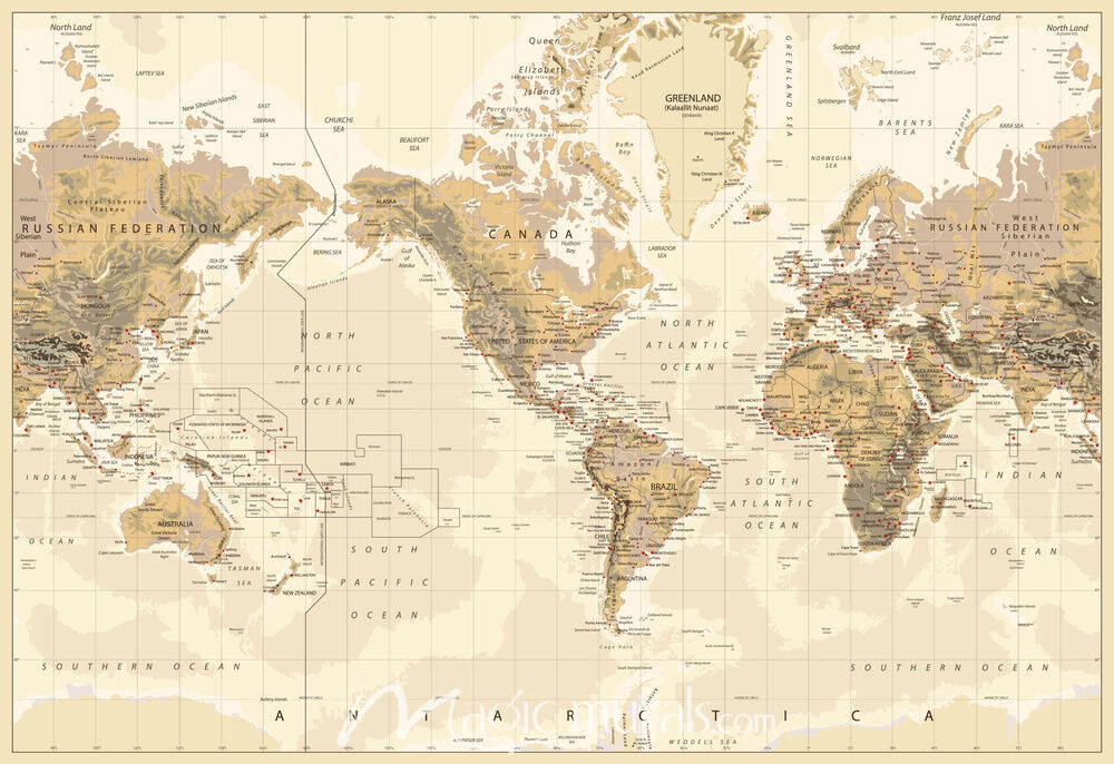 Vintage Style Americas-Centered World Map Magic Murals