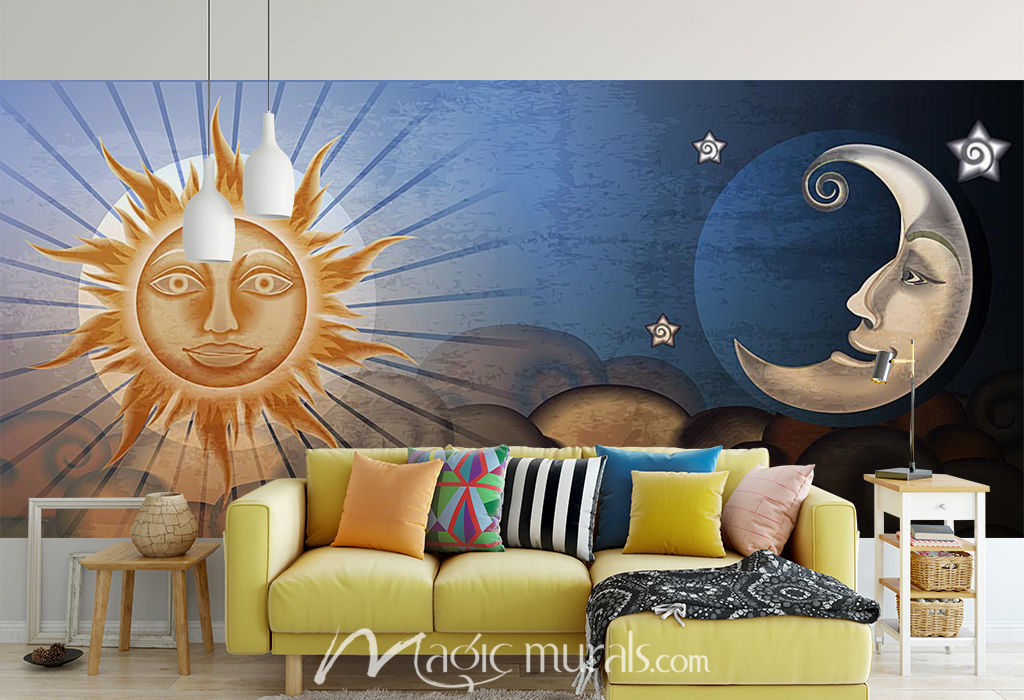 Sun and Moon Fresco Panorama Wallpaper Mural by Magic Murals