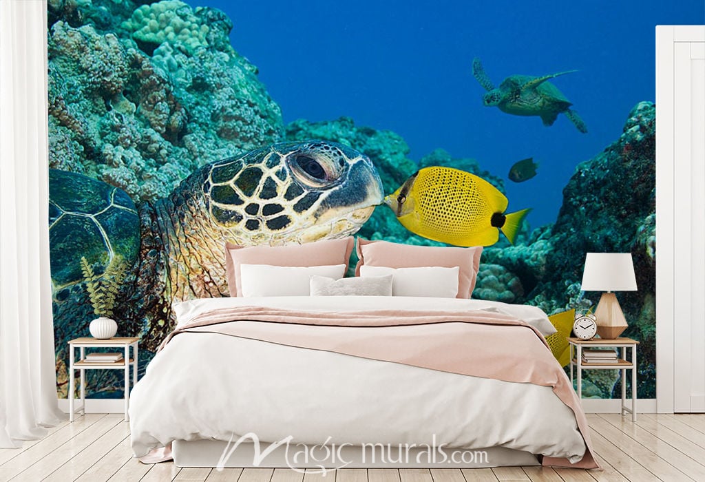 Sea Turtle Kiss Wallpaper Wall Mural by Magic Murals