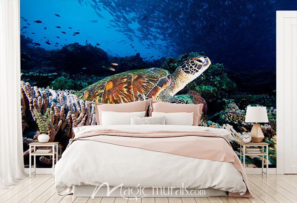 Green Sea Turtle in Coral Wallpaper Mural by Magic Murals