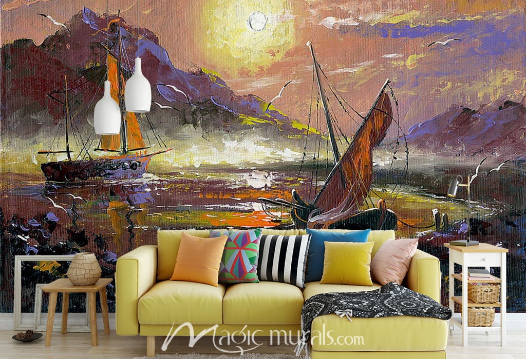 Two Sailboats in the Cove Wallpaper Mural by Magic Murals