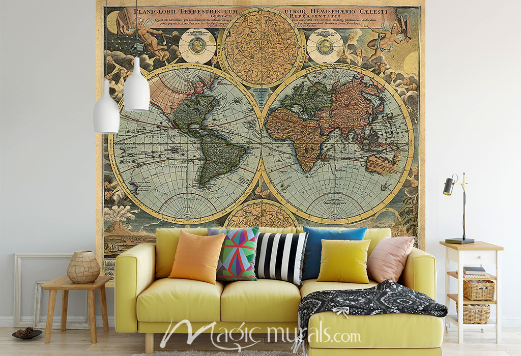 World Traveler's Map Wallpaper Mural By Magic Murals