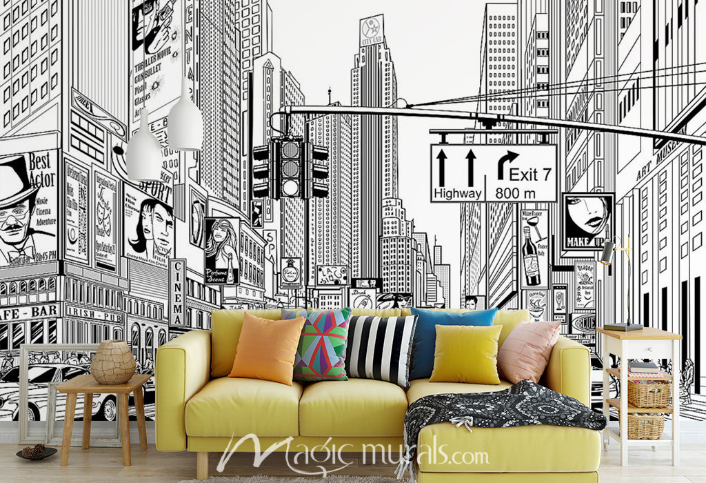 New York in Cartoon Wallpaper Wall Mural by Magic Murals