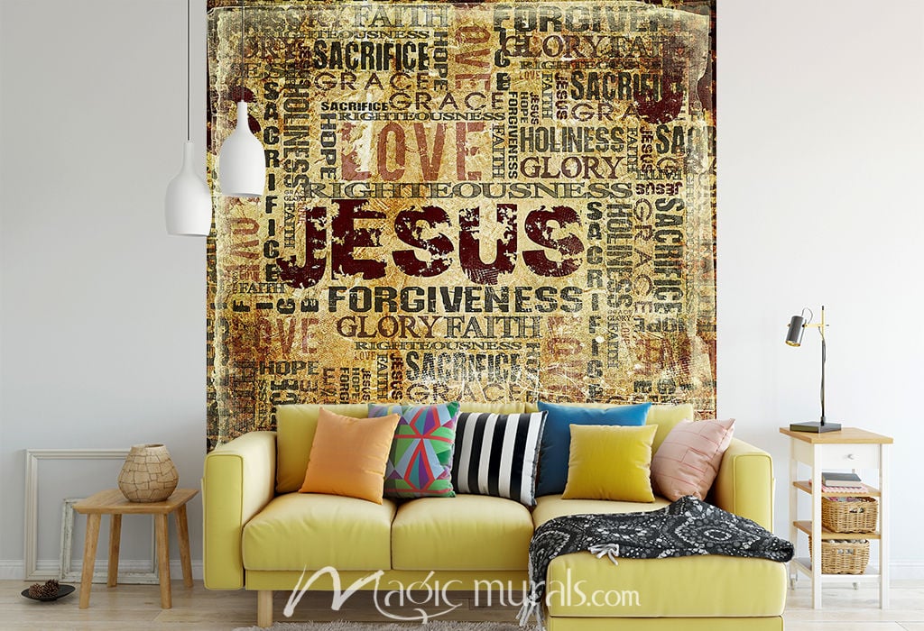 Jesus Word Art Wallpaper Wall Mural by Magic Murals