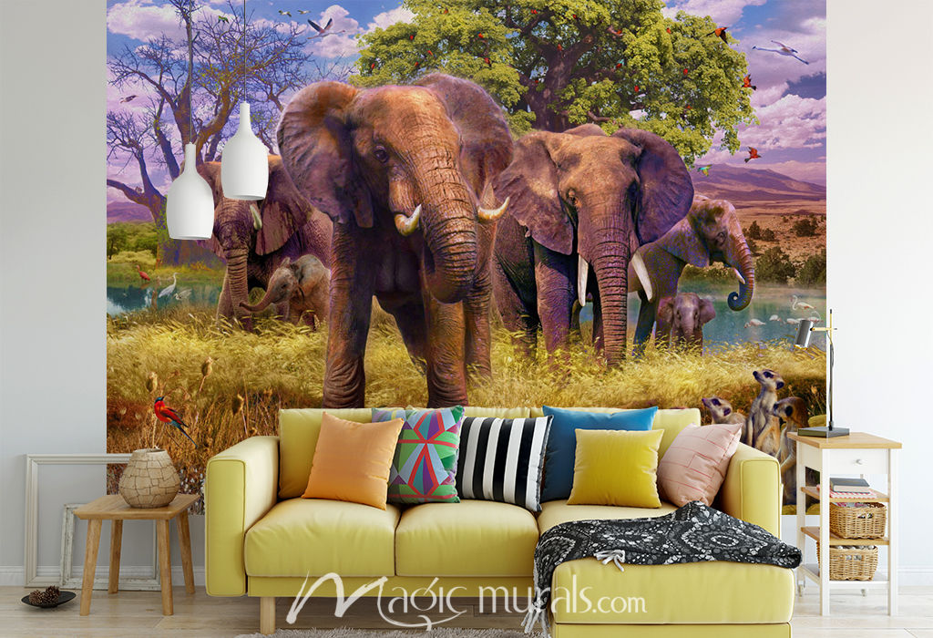 Elephants Wallpaper Wall Mural by Magic Murals