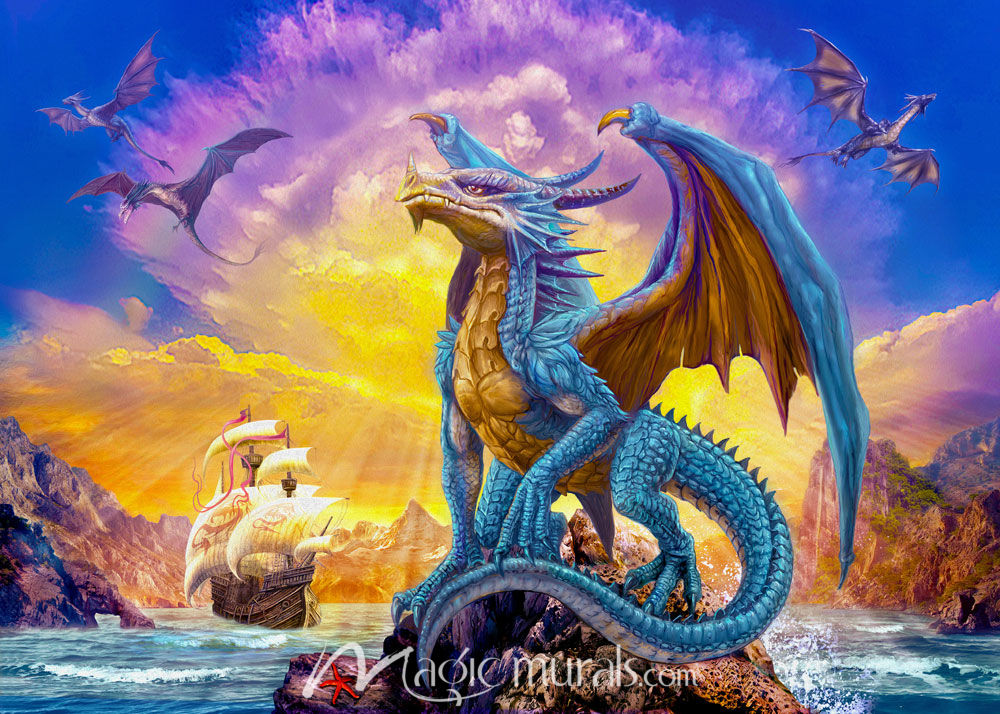 Dragons and Ship 2 Wallpaper Wall Mural by Magic Murals