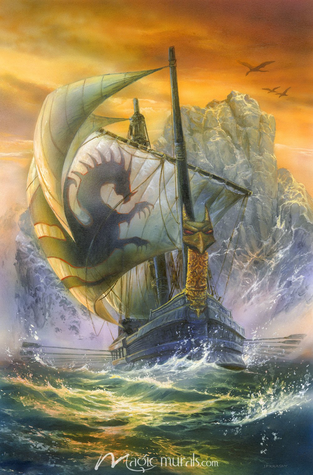 Dragon Ship Wallpaper Wall Mural by Magic Murals