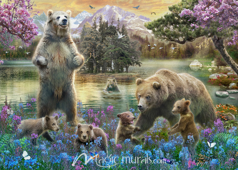 Bears at the Lake Wallpaper Wall Mural by Magic Murals