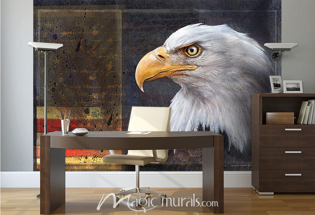 Bald Eagle With Flag Wallpaper Mural By Magic Murals