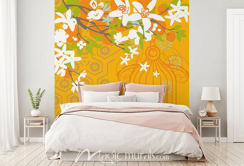 Mandarin Flora Cage Wallpaper Wall Mural by Magic Murals