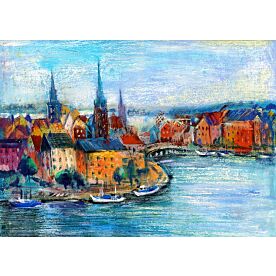 Old European City on River Wallpaper Wall Mural