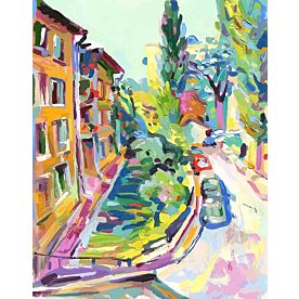 Modern Impressionist European Village Scene Wallpaper Wall Mural