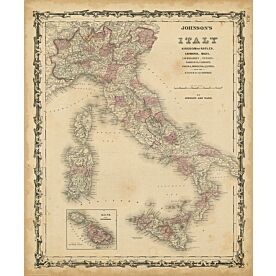 Johnson's Map of Italy Wallpaper Wall Mural