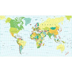 Colorful Africa-Centered World Map with Latitude Markers Wallpaper Wall Mural