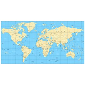 Africa-Centered World Map in Beige and Blue Wallpaper Wall Mural