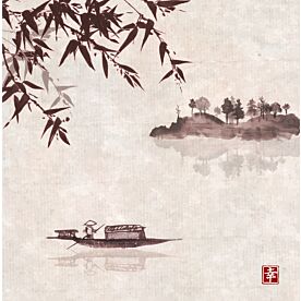 Asian Boat Ink Wash Painting 3045 Wallpaper Wall Mural