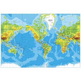 Americas-Centered Physical World Map with Dateline Wallpaper Wall Mural