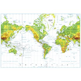 Americas-Centered World Map with Dateline on White Wallpaper Wall Mural