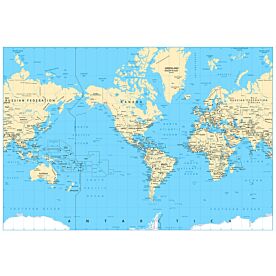 Americas-Centered World Map with Dateline on Blue Wallpaper Wall Mural