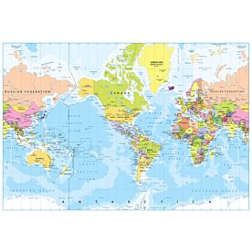 Americas-Centered Bathymetric World Map Wallpaper Wall Mural