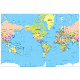 Americas-Centered Political World Map with Dateline Wallpaper Wall Mural