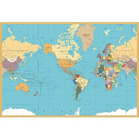 Retro-Colored Americas-Centered Political World Map Wallpaper Wall Mural