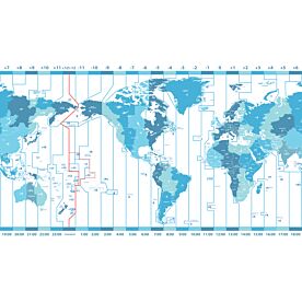 Americas-Centered Time-Zone Marked World Map Wallpaper Wall Mural