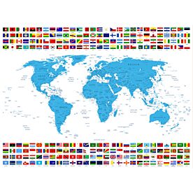 Africa-Centered World Map with World Flags Wallpaper Wall Mural