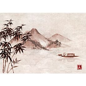 Asian Boat and Islands Ink Wash Painting 2604 Wallpaper Wall Mural