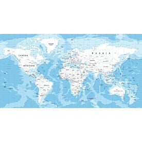 Blue and White Africa-Centered World Map Wallpaper Wall Mural