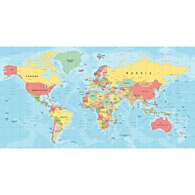 Colorful Political Africa-Centered World Map Wallpaper Wall Mural