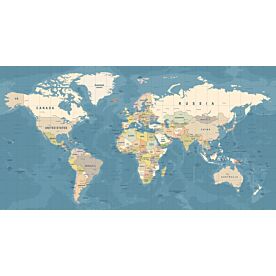 Africa-Centered World Map in Blue II Wallpaper Wall Mural