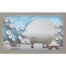 Chinese Paper Cut Out Village Moon Wallpaper Wall Mural