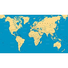 Africa-Centered World Map in Blue and Beige Wallpaper Wall Mural