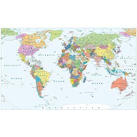 Colorful Africa-Centered Political World Map Wallpaper Wall Mural