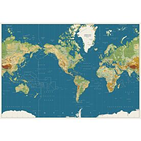 Americas-Centered Physical World Map Wallpaper Wall Mural