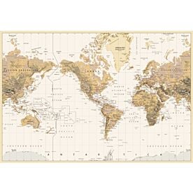 Americas-Centered Physical World Map in Earth Tones Wallpaper Wall Mural