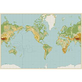 Physical World Map without Country Names Wallpaper Wall Mural