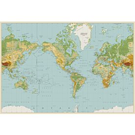 Physical World Map with Country Names Wallpaper Wall Mural