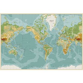 Vintage Style Americas-Centered Physical World Map Wallpaper Wall Mural