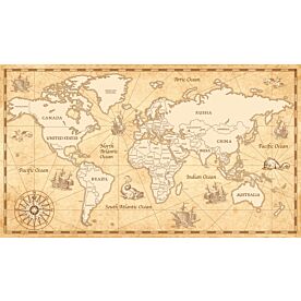 Vintage Style Africa-Centered Illustrated World Map Wallpaper Wall Mural