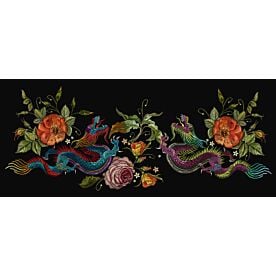 Embroidered Look Chinese Dragons Wallpaper Wall Mural