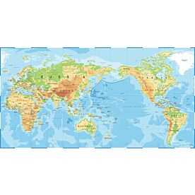 Pacific-Centered Physical World Map Wallpaper Wall Mural