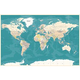 Africa-Centered Political World Map on Aquamarine Wallpaper Wall Mural