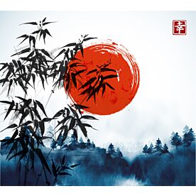 Red Sun Happiness Ink Wash Painting Wallpaper Wall Mural